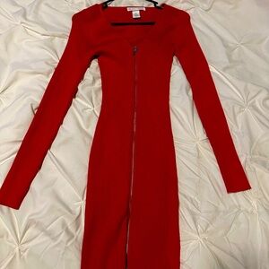 Red long sleeve zipper dress